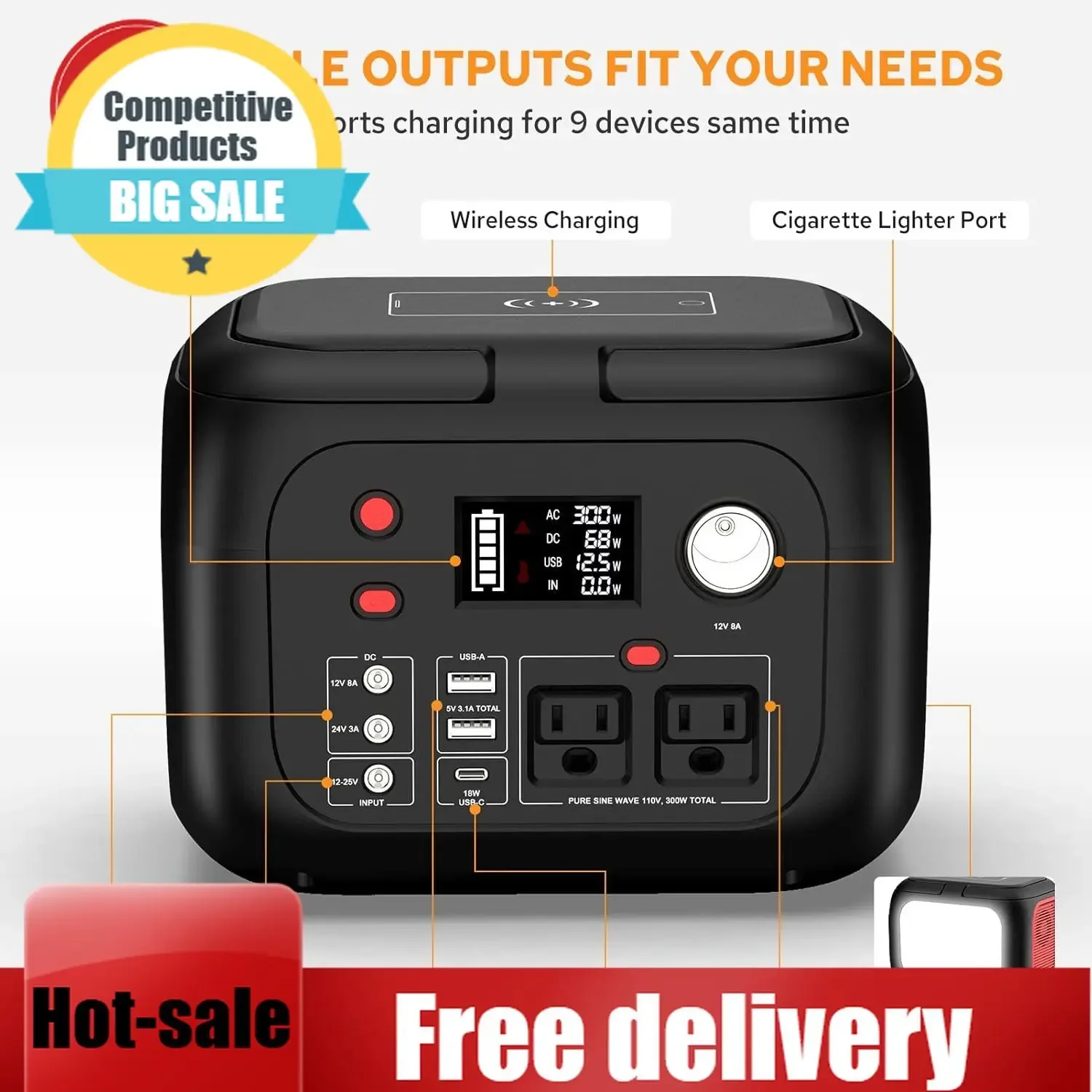 

Home Backup-AC Outlet 228Wh Solar Generator With Portable Power Station 300W Power Bank With LED Light Portable Generators 9 Out
