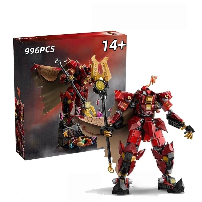 

Новинка 2025 года, 996 шт., креативные строительные блоки, рыцарь с пламенем, меха, головоломка для мальчиков, сборные игрушки, подарок на день защиты детей, украшения для дома 71846