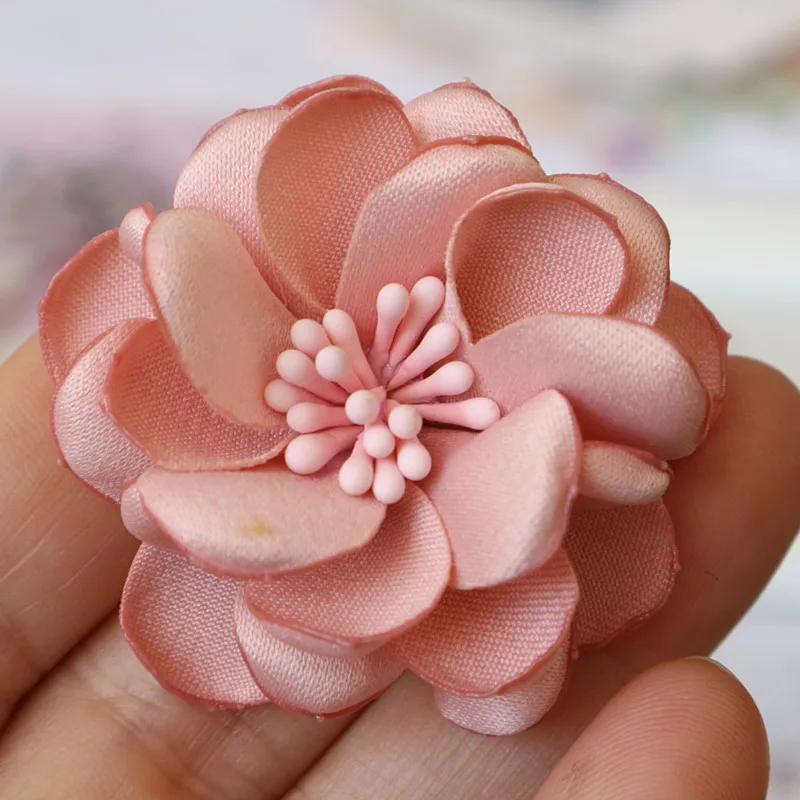 5Pcs 4.5CM Handmade Satin Fabric Artificial Flower For Wedding Party Clothing Decoration DIY Hair Accessories