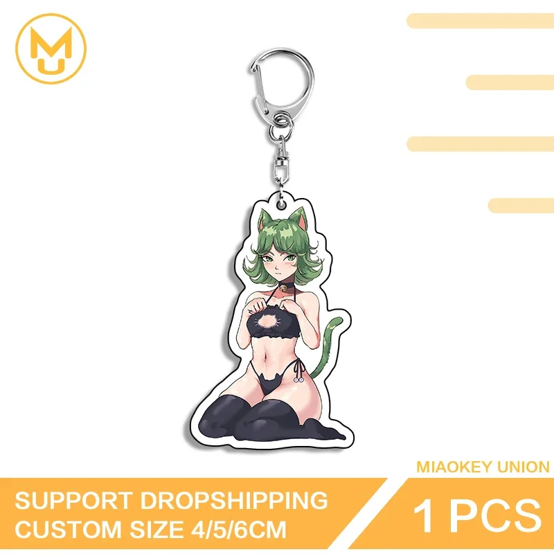 Sexy Cat Ears Girl Tatsumaki Big Boobs Eye Catching Edgy Sitting Posture Double Sided Key Chains Daily Wear Trendy Jewelry