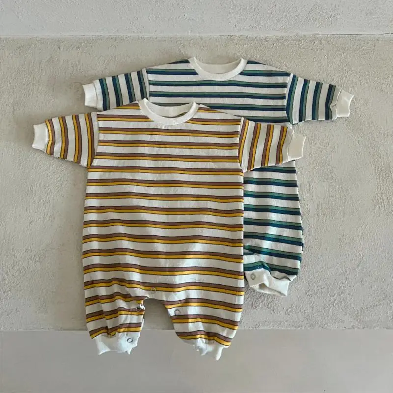 2026 Autumn New Baby Long Sleeve Striped Romper Newborn Toddler Cotton Casual Jumpsuit Infant Boy Girl Clothes 0-24M