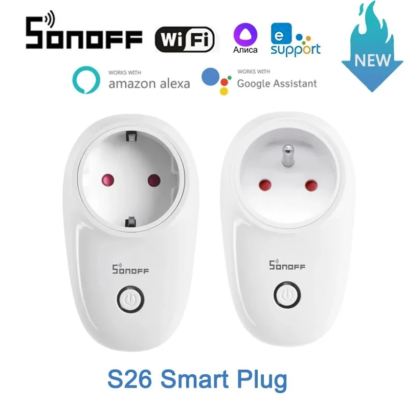 

Смарт-розетка Sonoff S26R2 с Wi-Fi, беспроводная смарт-розетка, таймер, смарт-голосовое дистанционное управление через eWeLink Google Alexa