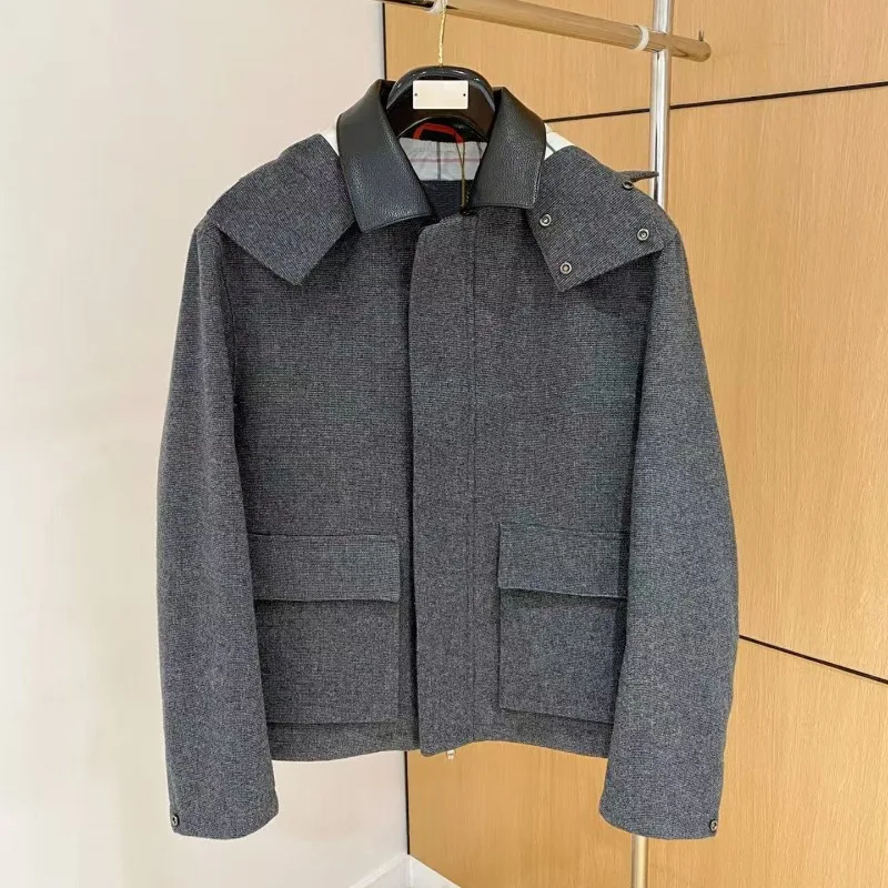 Italienischer Old-Money-Stil 2026 Herbst-Winter Neues Produkt Doppeltaschen-Wollmischmantel mit Kapuze für Herren Freizeitjacke