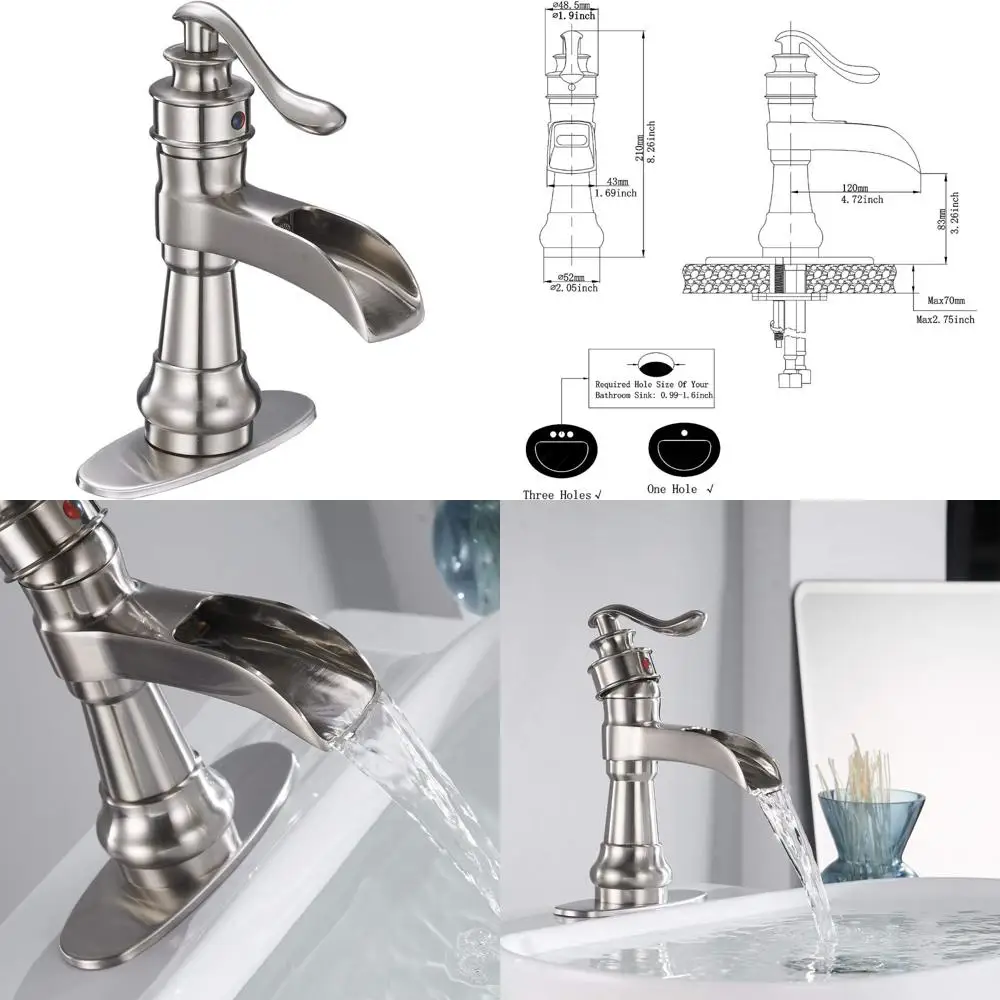 

Commercial Antique Style Single-Handle Waterfall Faucet for Large Spout Farmhouse Bath Trough Sink in Brushed Nickel Finish