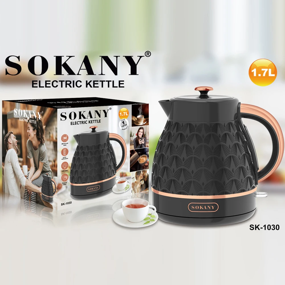 1 Sokany Plug 1,7 l domowy czajnik do gorącej wody o dużej mocy 2000 W, 6-8 minut szybkiego ogrzewania, niski poziom hałasu, zapobiegający