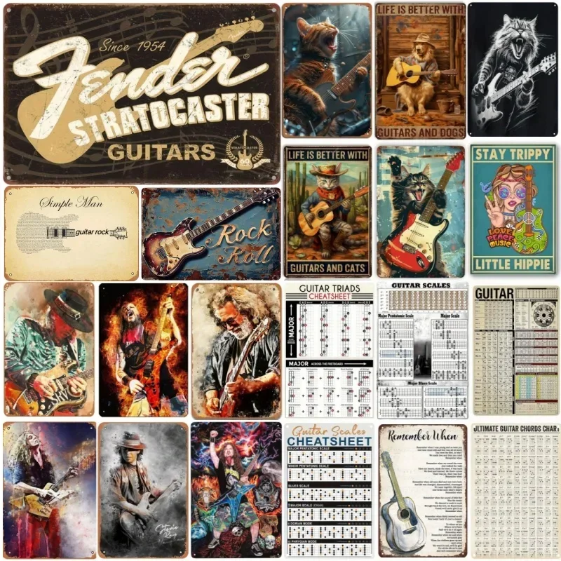 Letrero de estaño de Metal Vintage para conocimiento de guitarra, carteles de estaño de Metal, placa de guitarrista para amantes de la música, habitación, Bar, cafetería, Club Ro