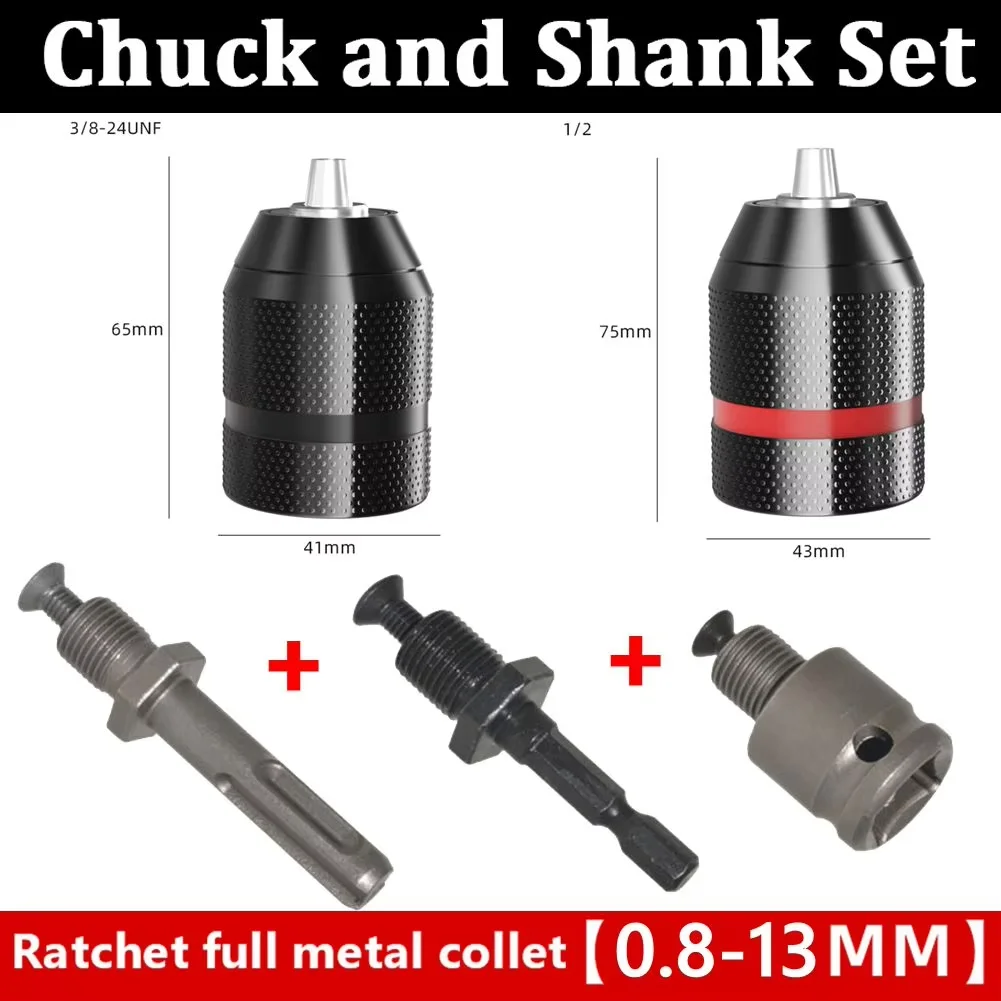 Professional Metal Heavy Duty 1/2-20UNF 0.8-13mm Keyless Drill Chuck Hex Shank/SDS/Socket Square Female Adapter Hardware Tools