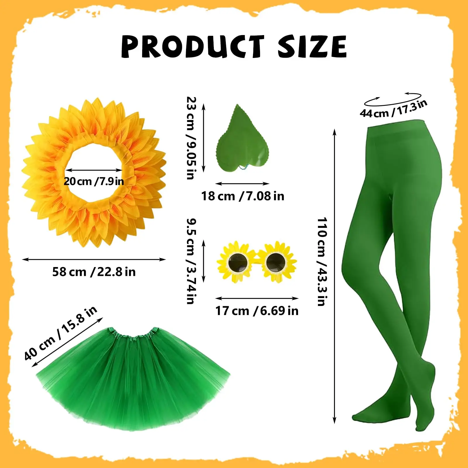 Sunflower Costume Sunshine Daisy Flower Outfit Sun Flower Headpiece Glasses Tutu Skirt Gloves Socks Plant Costume
