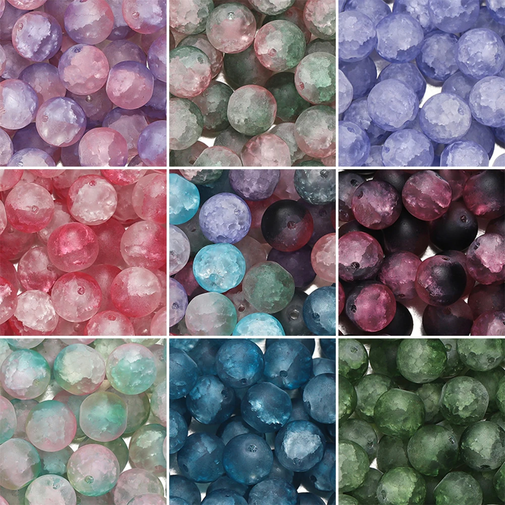 20/50pcs Colorful Cracked Glass Round Beads Loose Frosted Gradient Beads for DIY Bracelet Earring Jewelry Findings Supplies