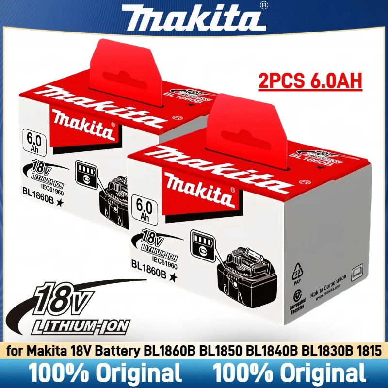 

100% Original makita 18v battery, 6.0Ah Rechargeable Power Tool Battery, BL1860B BL1850 BL1840 BL1830 Replaceable Lithium-ion