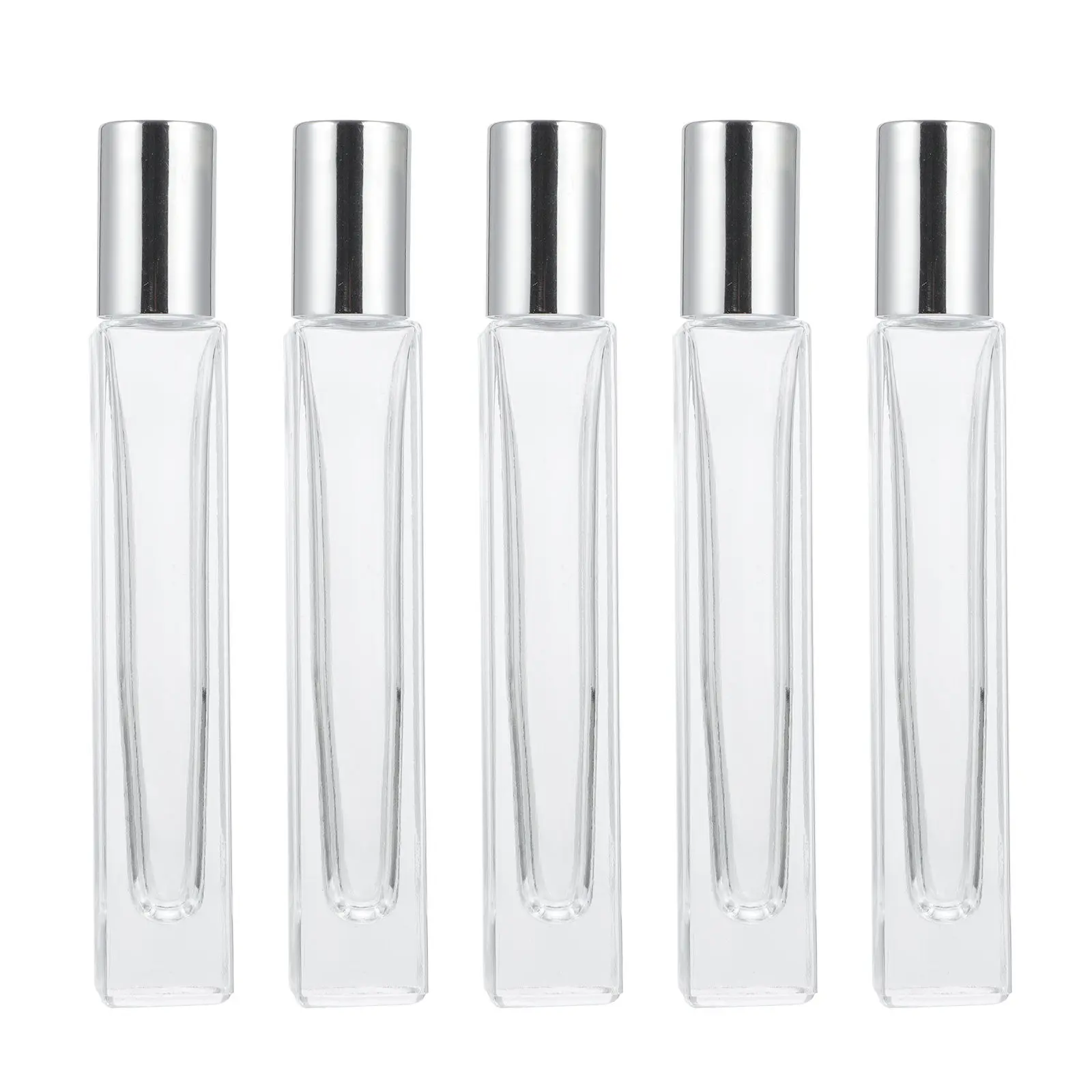 5Pcs 10Ml Clear Glass Roller Ball Bottles Leakproof Stainless Steel Roller Tips Refillable Perfume Essential Oil Subpackaging