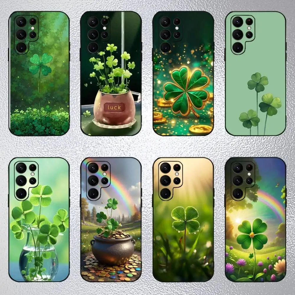 

Clover Plant Four Leaf Phone Case For Samsung S25,S24,S23,S22,S21,S20,Plus,Fe,Lite,Others Black Cover