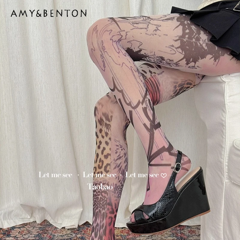 2025 Autumn New Sweet Hot Girl Subculture Leopard Print Women's Stockings Original Design Sexy Versatile Anti-Snag Tights Ladies