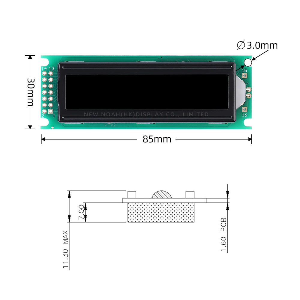 BTN schwarzer Film, rotes 1602H-LCD-Modul, 2 x 16 LCD-Display in Industriequalität, 64,5 x 14,5 mm, 14PIN ST7066U, 5 V positives Display