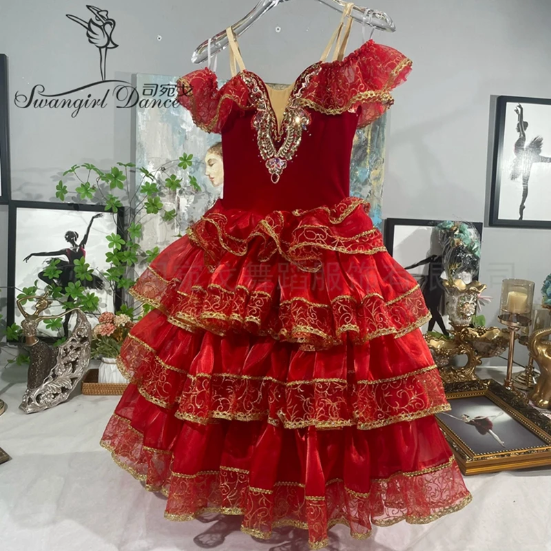 

Red Spanish Variations Ballet Competition Customized Don Quixote Performance Dress for Girls BT9103
