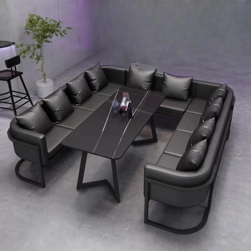 Modern Industrial Style Metal Black U-Shaped Leather Combination Corner Sofa Set