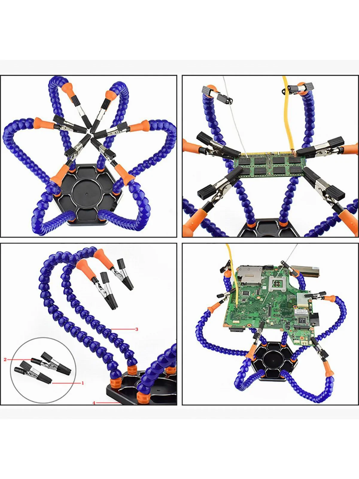 Helpende handen Derde arm Soldeerwerkstation 6 flexibele armen met precisie 360 graden krokodillenklem USB-vergrootglas Rc-gereedschap