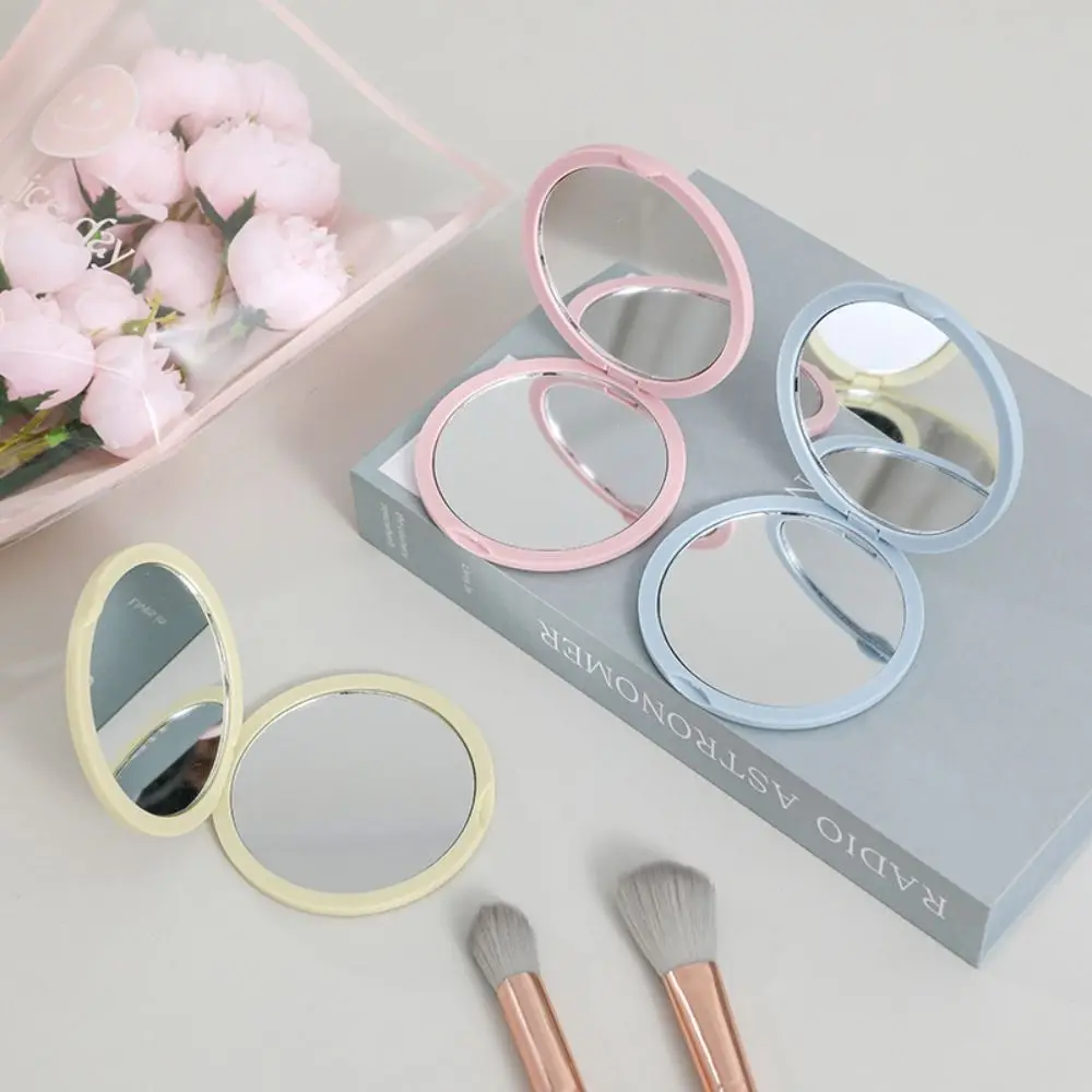 Simple Mini Hand-Held Mirror Portable Folding Make-Up Mirror Double-Sided Plastic Pocket Mirror Student