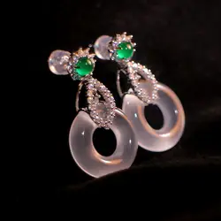 Creative design natural Hetian jade ice seed earrings for women diamond pendant ear studs light luxury sweet engagement jewelry