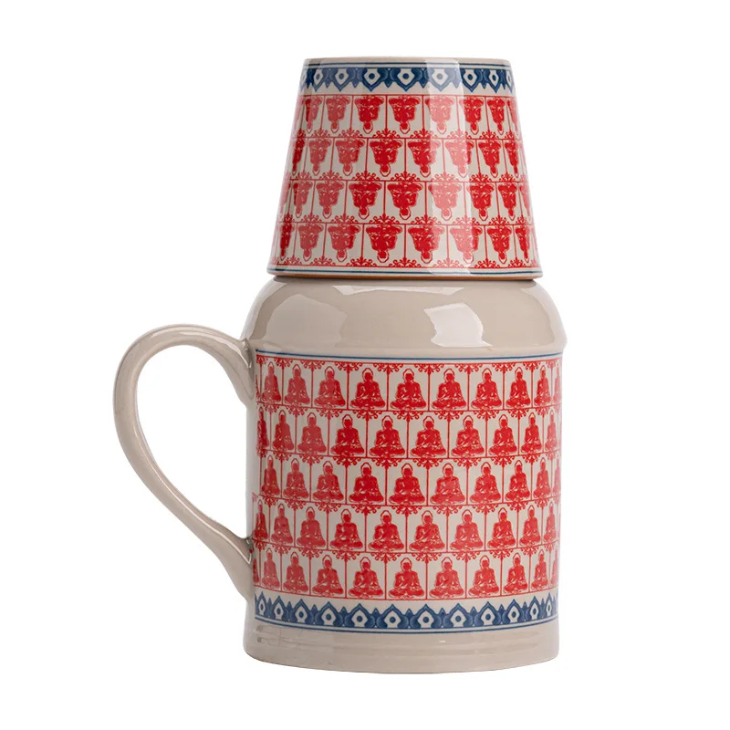 Home Garden Ru kiln small thermos mug with lid ceramic stew tea cup Chinese style large-capacity thermos office cup with handle