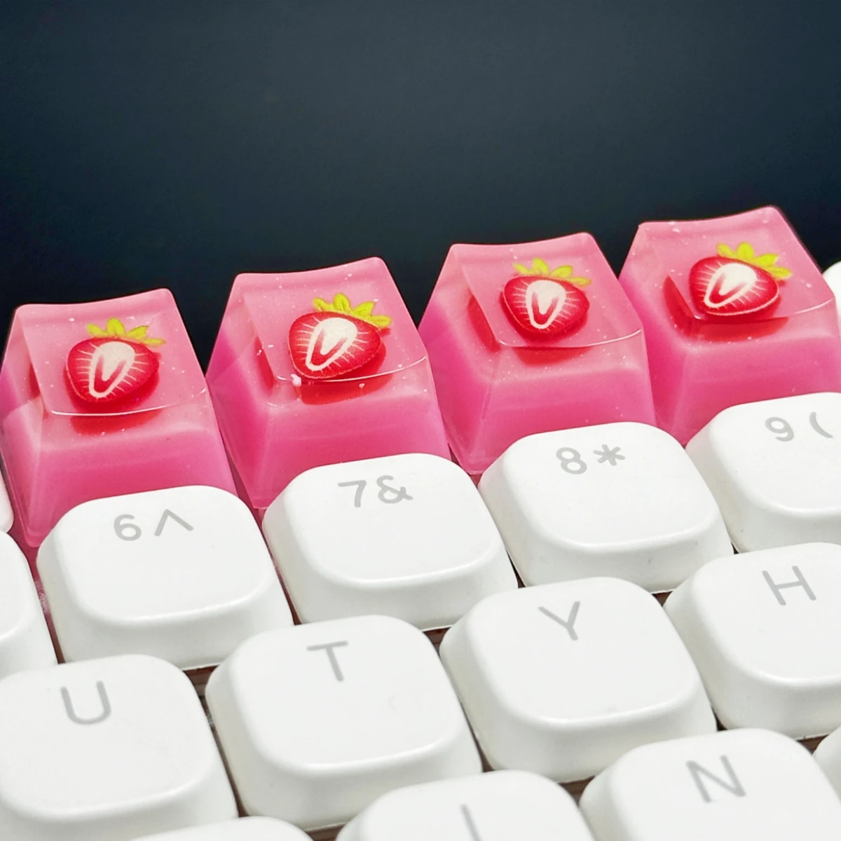 Cute Translucent Fruit Series Strawberries Keycap Mechanical Keyboard Accessories