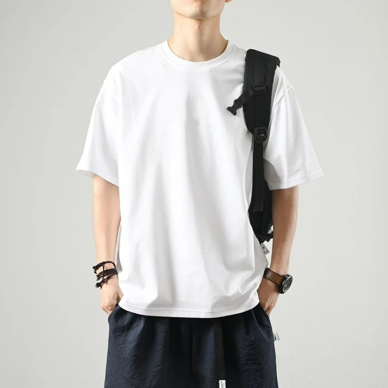 

Cotton Short-sleeved T-shirt Men's Women's Solid Color SummerJapanese Simple Loose Couple Crew Neck Bottoming Shirt Comfortable