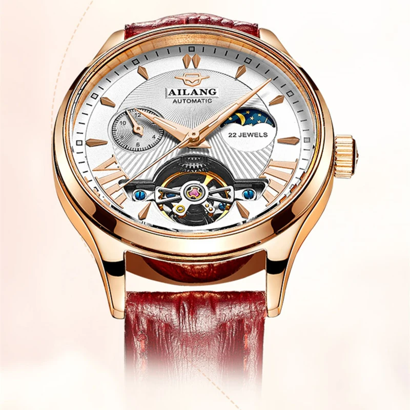 AILANG Brand Luxury Tourbillon Watches Women Fashion Leather Automatic Mechanical Ladies Watch Sport Relogio Feminino Girl 2023