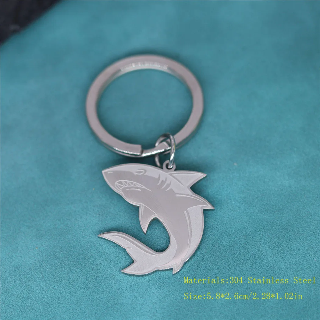 Fashion Gothic Shark Pendant Keychain For Men Women Stainless Steel Ocean Animal Fish Key Chains Keyring Punk Hip Hop Jewelry