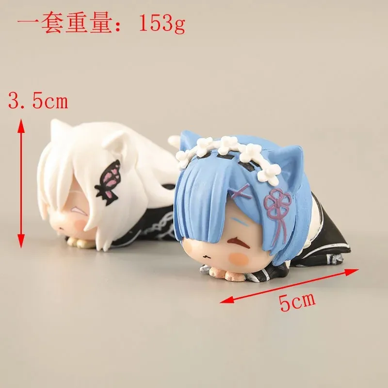 Figurine d'anime RE: ontari- Starting Life in Another World pour enfants, oreilles de chat mignonnes, jouet modèle couché, beurre en PVC, Kawaii, Rem, Emilia, 4cm