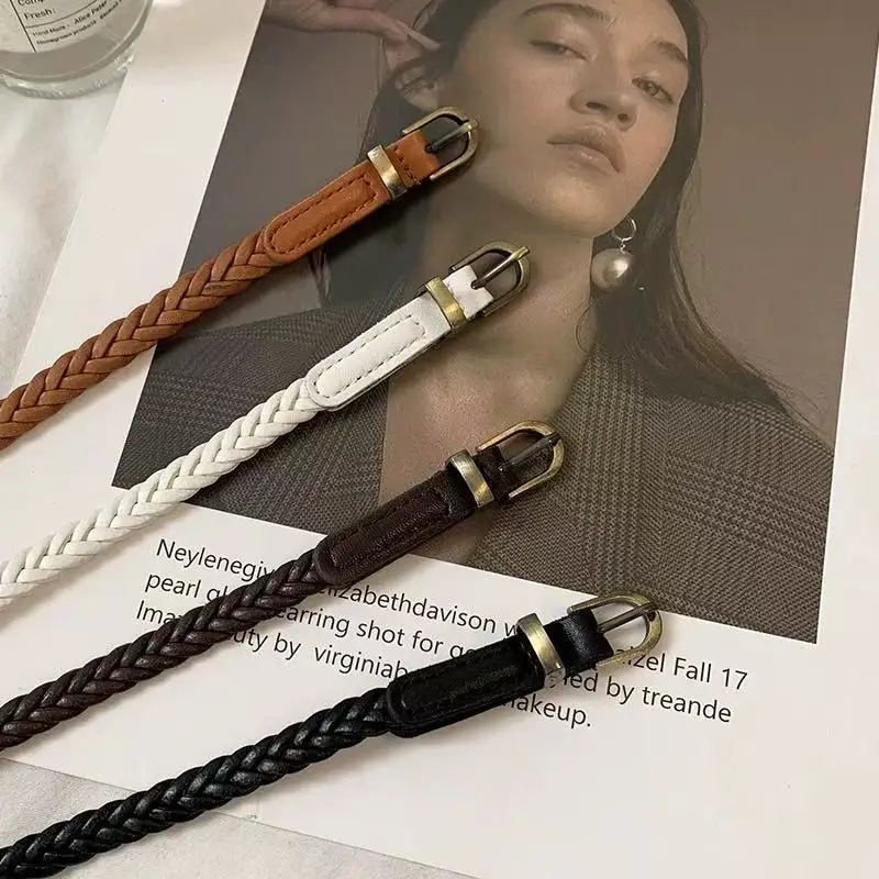 Korean woven belt for women with a dress coat to accentuate the waist; simple and versatile decoration with a thin belt in the s