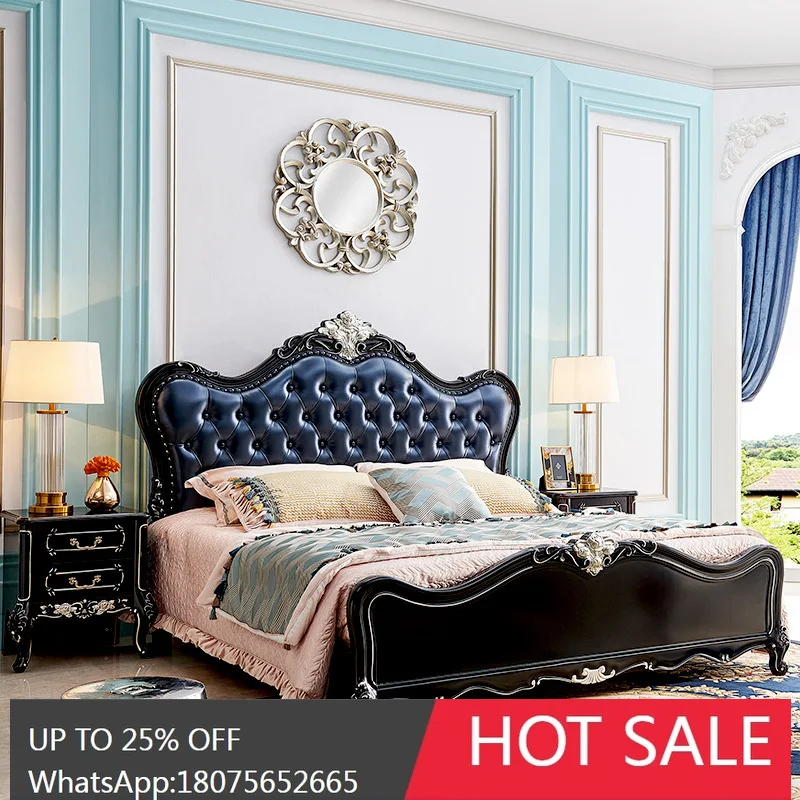 

SGF European Style double Bed french Pastoral All Solid Wood Carved Luxury Bed Furniture