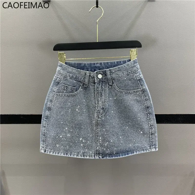 Diamond Jean Mini Skirt Women 2025 Summer New Woman Pink Denim Short Pantskirt High Waisted Slimming Hip-Wrapped Skirts