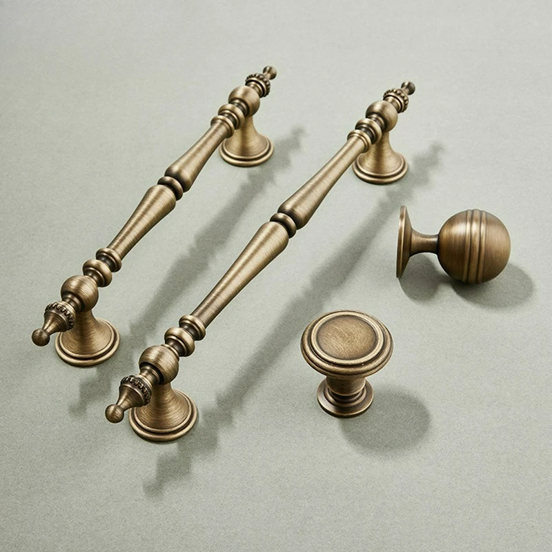 New Chinese Retro Wardrobe Door Drawer Handle Nordic Antique Bronze Light Luxury Cabinet Shoe Cabinet Solid Brass Long Handle 2