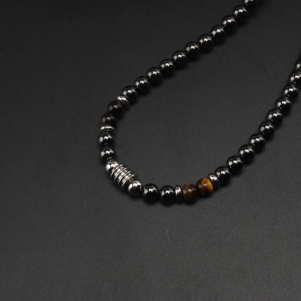 6mm Black Magnetic Hematite Round Beads Tiger-eye Stone Necklace for Men and Women