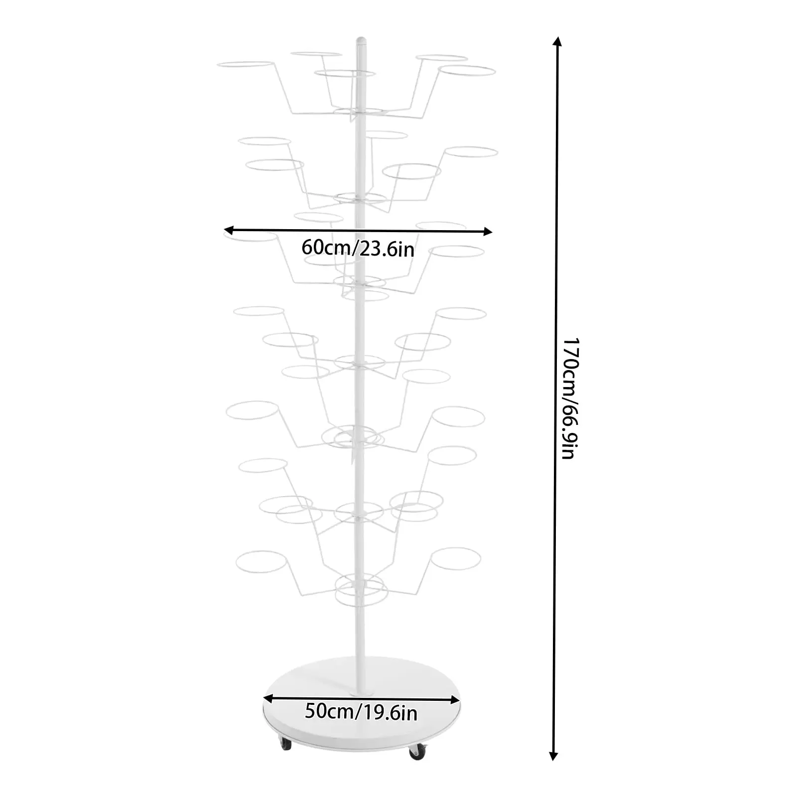 7 Tiers Freestanding Metal Pipe Hat Rack Stand with 35 Hangers Floor-Standing Hat Holder Rack White Hat Display Stand for Baseba