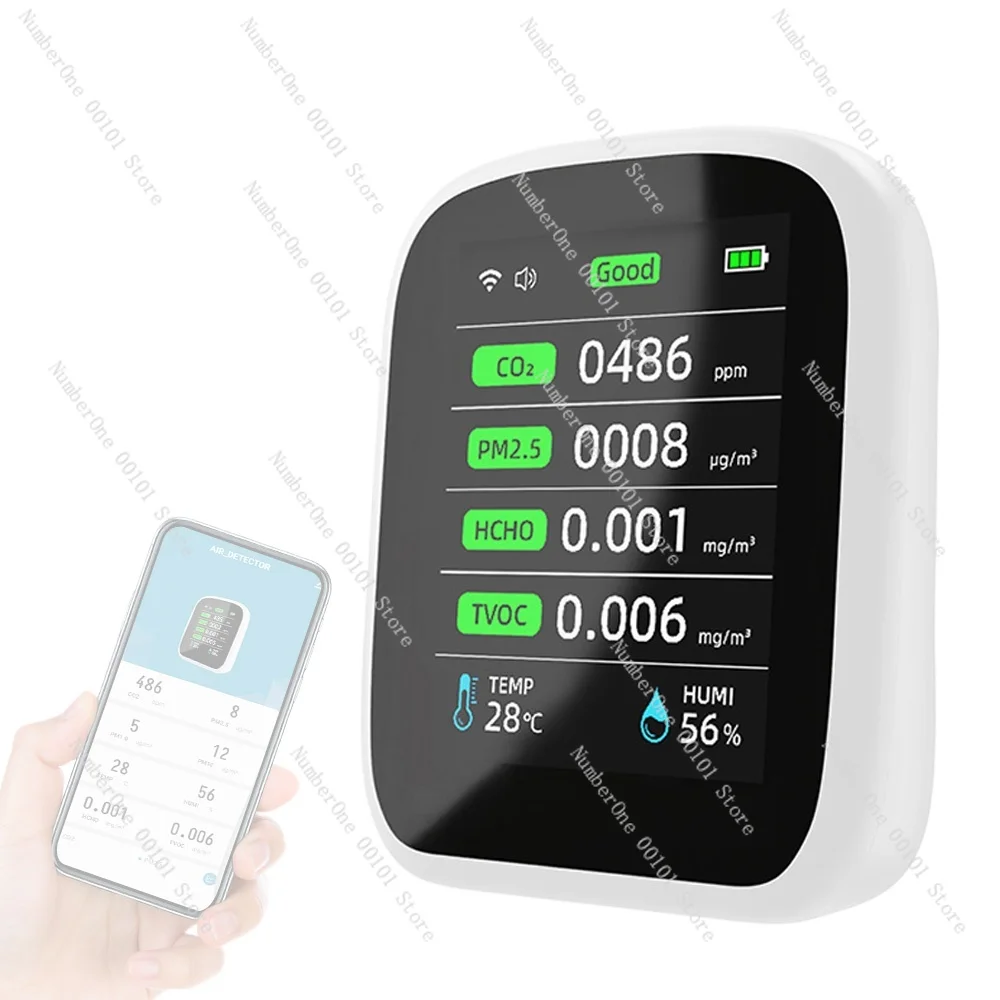 WIFI 8 In 1 Air Quality Monitor CO2 HCHO TVOC PM1.0 PM2.5 PM10 Tester Temperature Humidity Meter Carbon Dioxide Detector