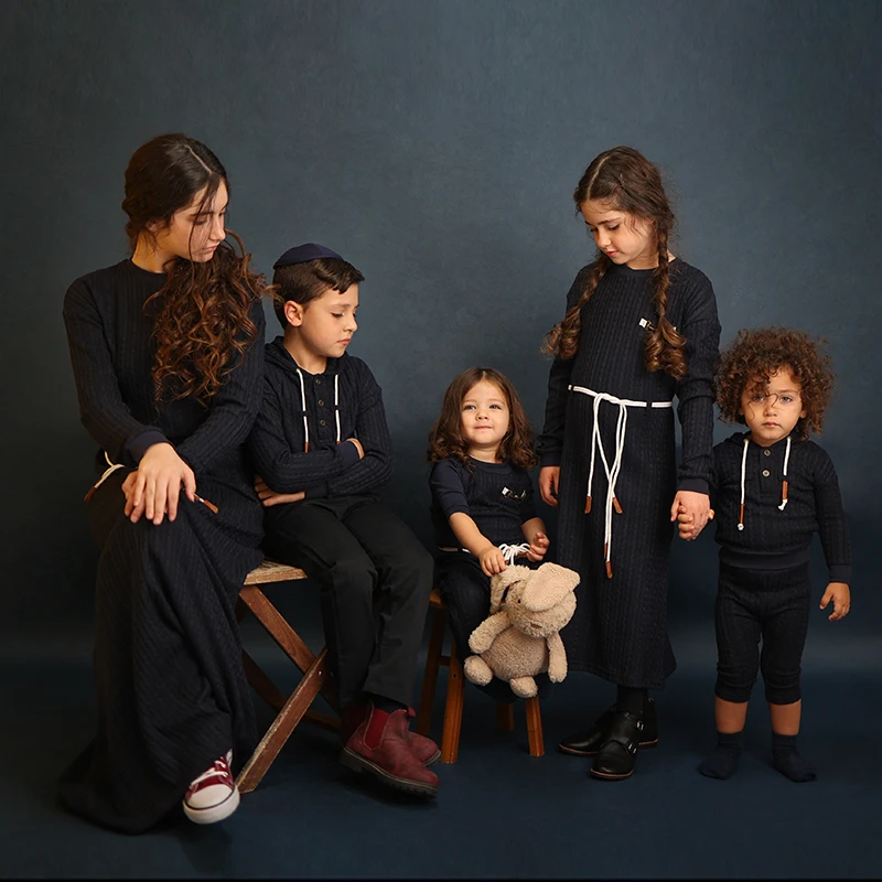 Navy Cable Knit Winter Clothing Set for Children - Boy Sweater & Girl Dress Family Matching Knitwear for Teens & Babies