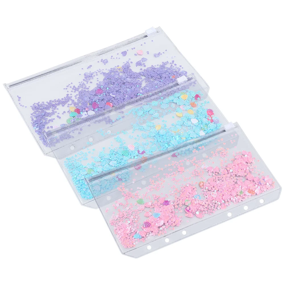 

3Pcs Clear View PVC Zipper Bags Reusable Binder Pockets for Office School Supplies Charging Cables Highlighters Credit Cards