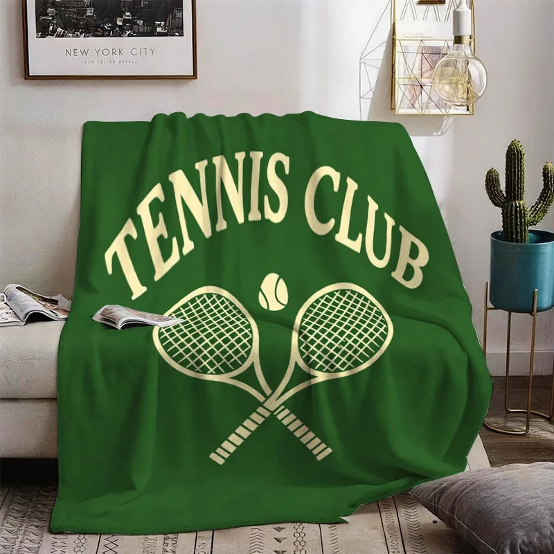 Decorative Green Tennis Club Blanket Throw Sports Inspired Couch Decor Gift Cozy Knit Blanket for Living Room Home Accent