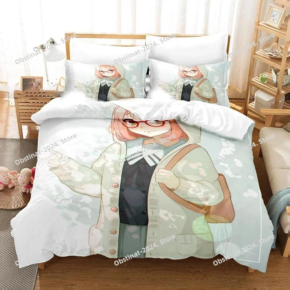Anime Beyond the Boundary Mirai Kuriyama Bedding Set Printed Comforter Quilt Bed Cover Pillow Case 3 Pieces Sets Kids Adult Size