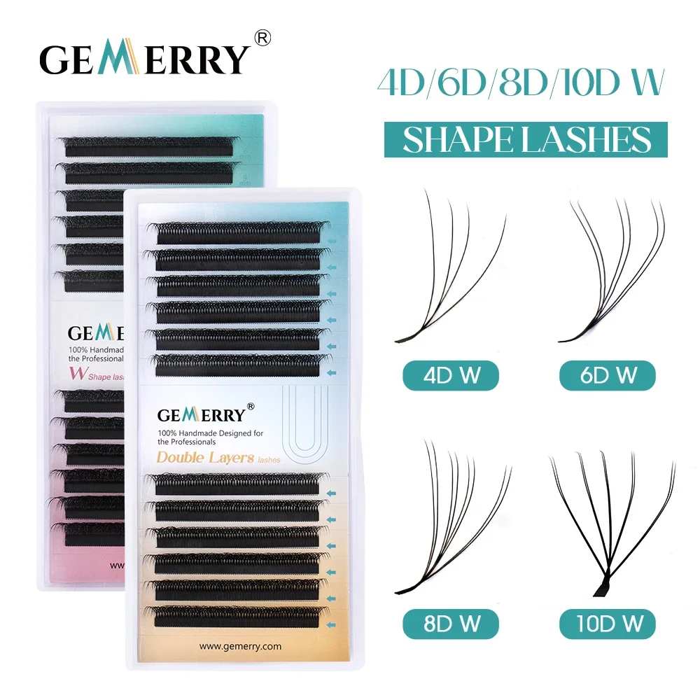 Gemerry 4D/6D/8D/10D W Lashes สองเคล็ดลับ W รูปร่างขนตา Premade ปริมาณพัดลม 8-15 มม.Cilios ขนตาปลอมอุปกรณ์