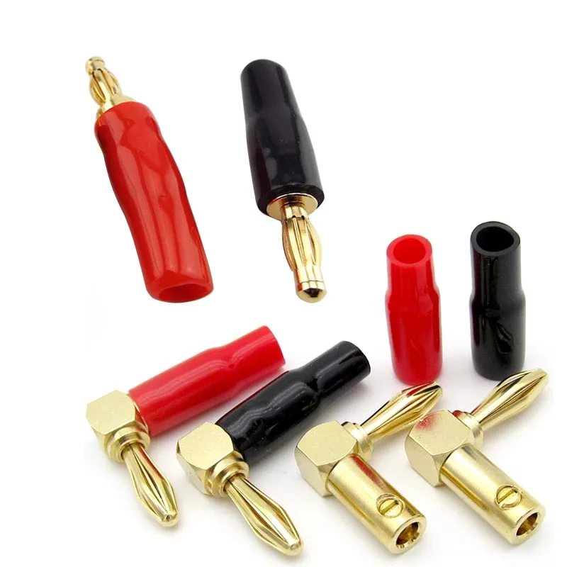 2Pcs Gold Plated Copper 4mm Banana Plug Connector Solder-Free Screw Banana Plugs 4mm Audio Speaker Adapter Red Black Q1