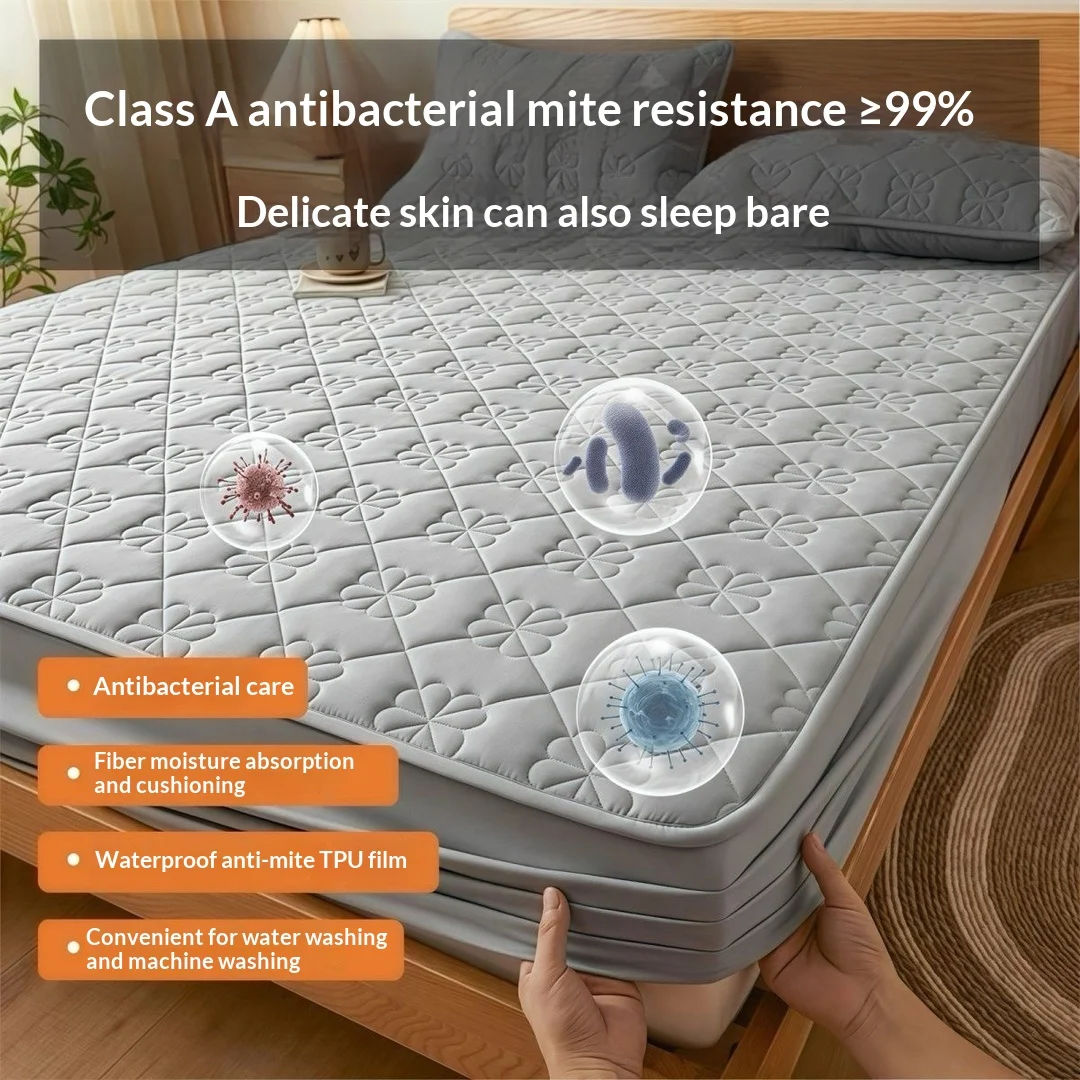 3-Layer Quilted Waterproof Mattress Protector TPU Backed Brushed Polyester Fitted Sheet, Ultra Soft Warm All-Side Elastic Cover