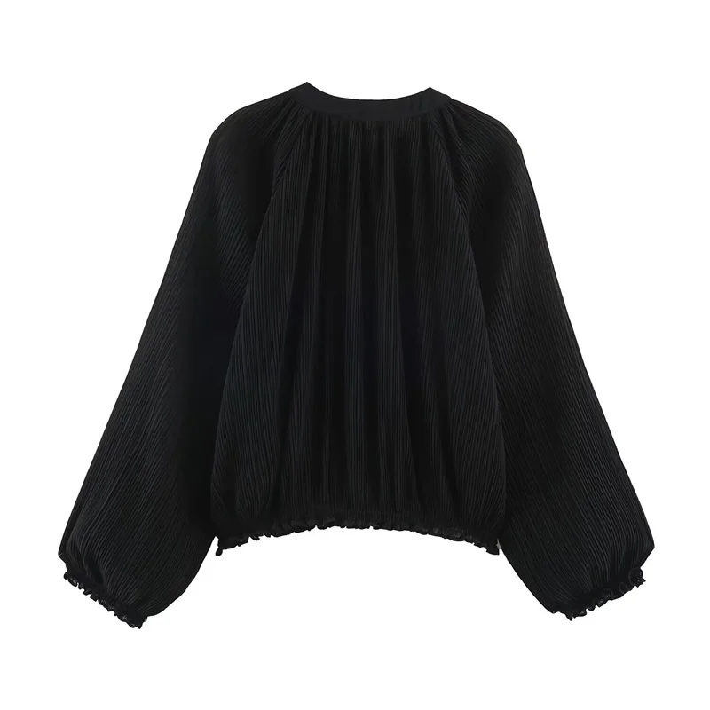 Guobioziy Women's Jacket 2026 Autumn New Style, Pleated Layered Decorative Vertical Stripe Puff Sleeves with Ruffles