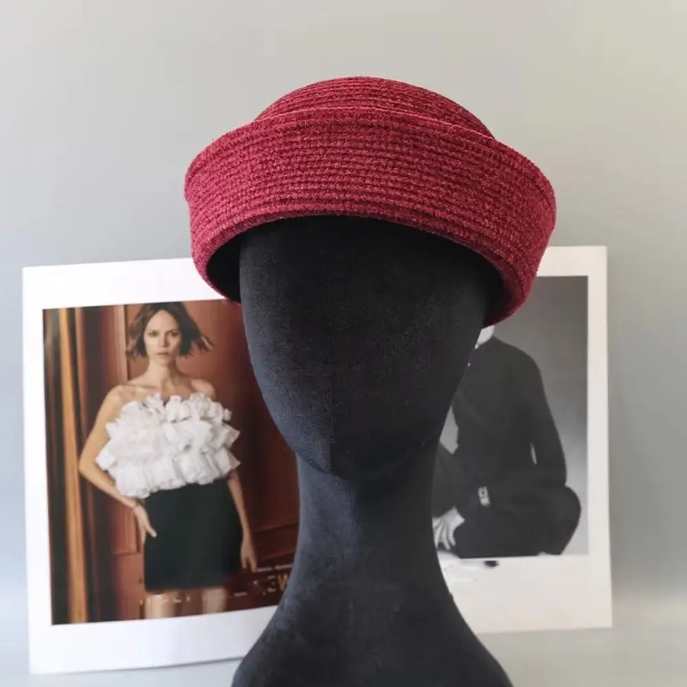 Uniform Stewardess Hat French Style Chenille Pillbox Hat Elegant Teardrop Beret Hat Versatile Solid Color Formal Hat Banquet