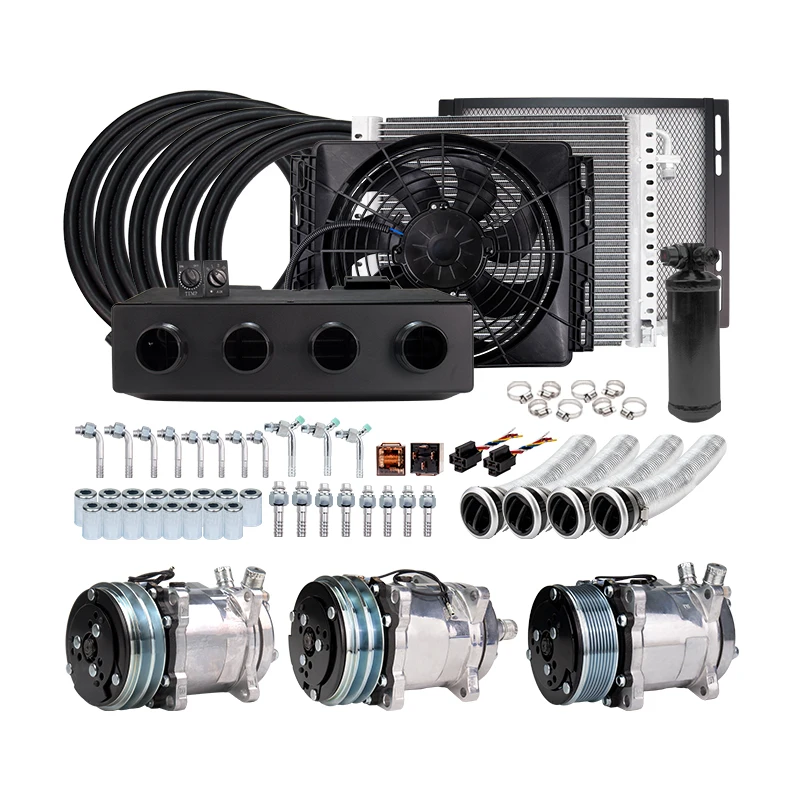 

Universal Automotive 12V 24V A/C Air Conditioning Kit for Truck Minibus Van Tractor Digger RV Excavator AC Air parts