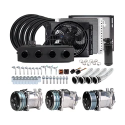 Universal Automotive 12V 24V A/C Air Conditioning Kit for Truck Minibus Van Tractor Digger RV Excavator AC Air parts