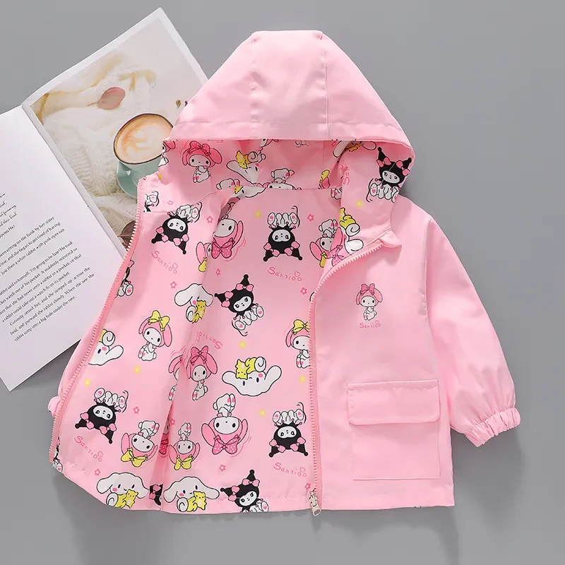 

2024 Spring Autumn Anime Sanrio Kuromi My Melody Baby Girls Jacket Fashion Children Cartoon Double-Sided Printed Hooded Coats