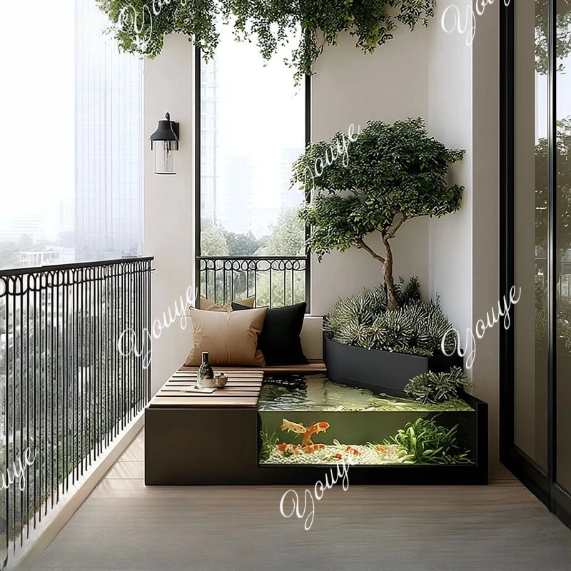 Stainless steel circulating water fish pond seat fish tank courtyard outdoor balcony garden water feature terrace flower box