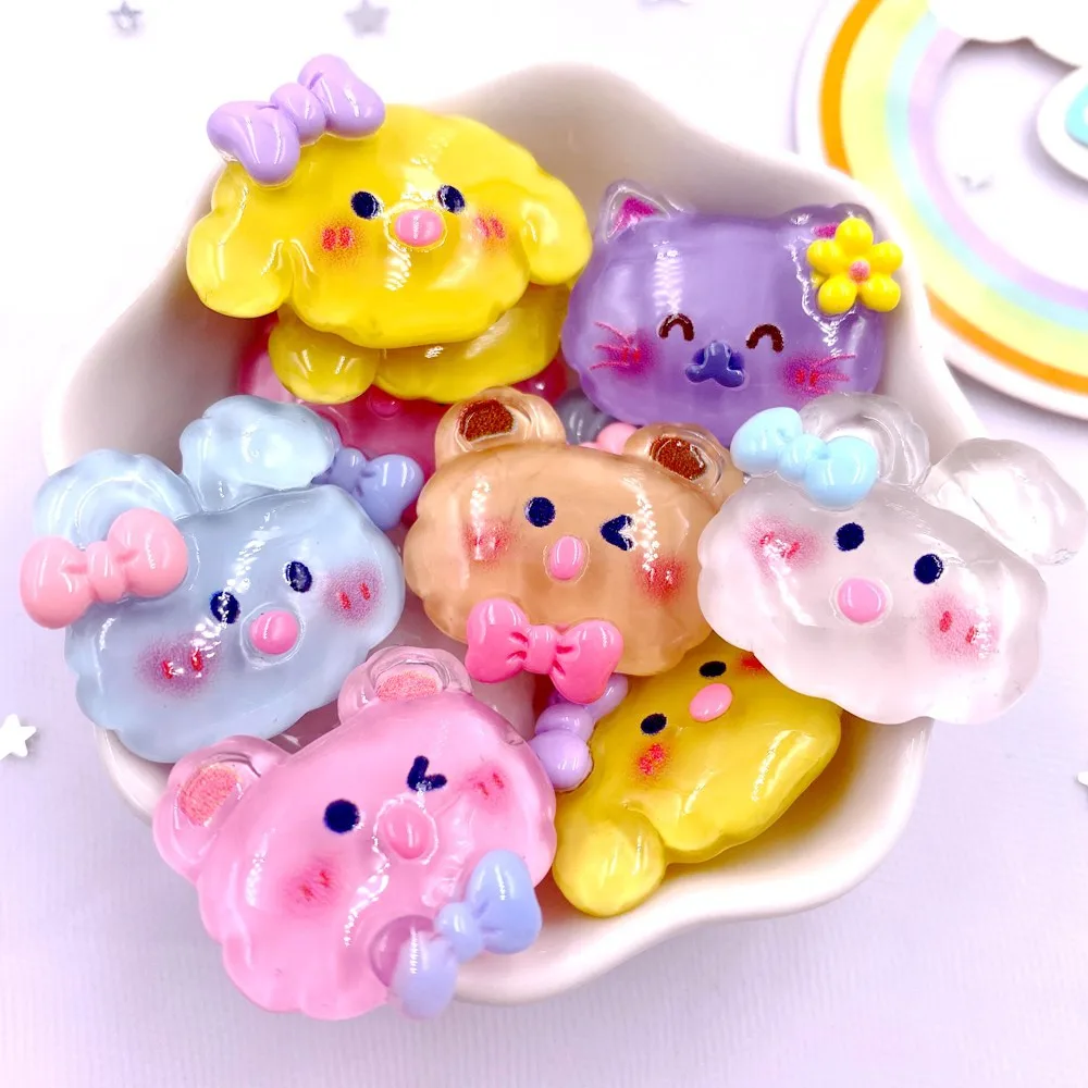 Colorful Resin Candy Color Bow Rabbit Cat Dog Bear Flatback Cabochon Scrapbook  Figurines  DIY  Bow Appliques Decor Crafts 10pcs